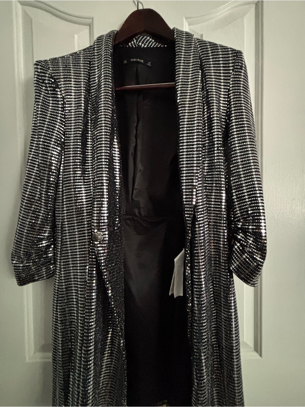 Zara Black and Silver Sequin Long Blazer